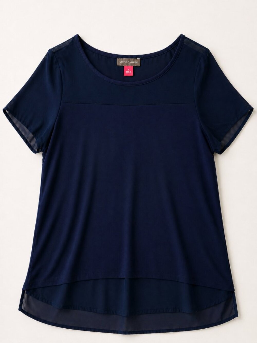 Vince Camuto Navy Sheer Layered Top Size S